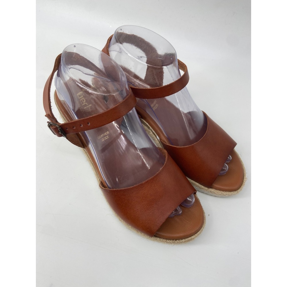 Bertuchi Sandals Women 39 US 8 Brown Leather Wedge Espadrille Spanish Summer